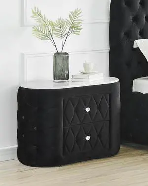 1pc Oval Faux Marble Top Nightstand 2- Drawers Storage Black Finish Button Tufted Faux Crystal Tufted 1pc Oval Faux Marble Top Nightstand 2- Drawers Storage Black Finish Button Tufted Faux Crystal Tufted