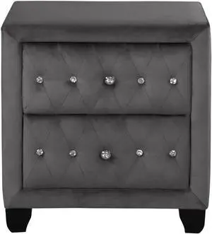 Sophia Modern Style Crystal Tufted 2-Drawer Nightstand Upholstered with Velvet Fabric Made with Wood in Gray same as G150108609 (NJ inventory)