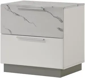 Mist Nightstand  Two-Tone High-Gloss Marble & Lacquer Finish with Two Drawers, Velvet-Lined Interior, and a Compact Elegant Design      same asG150108676  (NJ inventory)