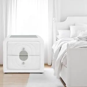Shelyn White Teddy Sherpa & Chrome Nightstand
