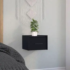 Boa Floating Nightstand , End Table, Side Table Wall-Mounted Single Drawer Design with Handle- Black - Bedroom