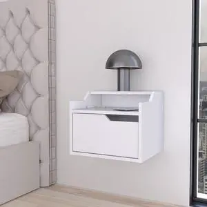Florence Floating Nightstand with Drawer and Dual-Shelf Display