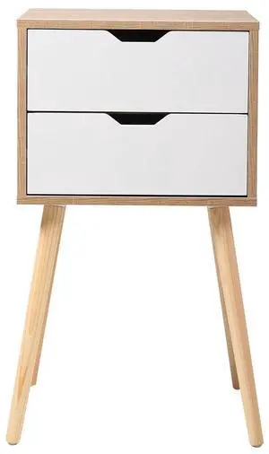 Set of 2 Wooden Modern Nightstand with 2 Drawers and 4 Solid Splayed Legs, Living Room Bedroom Furniture- White
