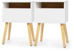 2-piece modern bedside table, bedroom coffee table with drawers, shelves, living room bedside furniture, white
