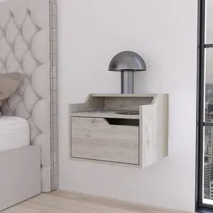 Florence Floating Nightstand with Drawer and Dual-Shelf Display