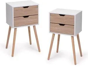 Nightstand with 2 Drawers, Bedside Tables with Solid Wood Legs and Storage, End Table, Side Table, Bedside Furniture for Bedroom, Living Room, White Walnut,2pcs Nightstand with 2 Drawers, Bedside Tables with Solid Wood Legs and Storage, End Table, Side Table, Bedside Furniture for Bedroom, Living Room, White Walnut,2pcs