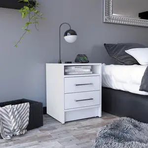 Eter Nightstand , End Table, Side Table Superior Top, Two Drawers -White Eter Nightstand , End Table, Side Table Superior Top, Two Drawers -White