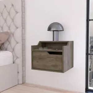 Dark Brown Dual-Shelf Display Floating Nightstand