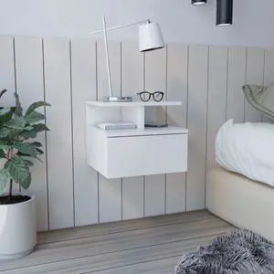 Adele Floating Nightstand , End Table, Side Table Drawer, Open Top Shelves -White Adele Floating Nightstand , End Table, Side Table Drawer, Open Top Shelves -White