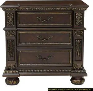 Traditional Design Dark Cherry Finish with Gold Tipping 1pc Nightstand of 3x Drawers Formal Style Bedroom Furniture