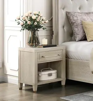 Elegant Light Oak Finish Nightstand with Charging Ports Storage Drawer and Shelf Modern Glam Bedroom Durable Wooden Furniture 1pc