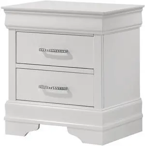 1pc Modern Glam Style Two Drawers Nightstand Solid Wood Crystal-Like Diamond Tufted Texture Finish Bedroom Furniture White