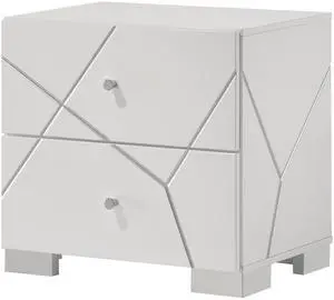 1pc Contemporary Bold Geometric Accents Pristine High-gloss White Finish Two Drawers Nightstand Wooden