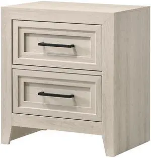 1pc Contemporary Two Drawer Nightstand Geometric Design Off-White Finish Wooden Furniture