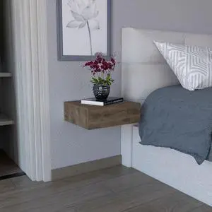 Milano Floating Nightstand , End Table, Side Table Wall-Mounted with Drawer- Dark Brown -Bedroom