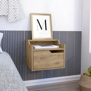 Busan Modern Floating Nightstand , End Table, Side Table Single-Drawer Design with Sleek Two-Tiered Top Shelf Surfaces Busan Modern Floating Nightstand , End Table, Side Table Single-Drawer Design with Sleek Two-Tiered Top Shelf Surfaces