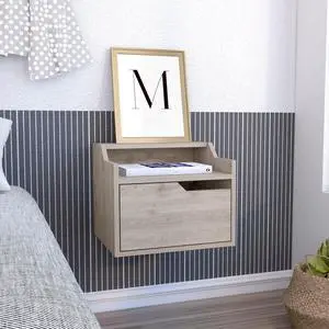 Busan Modern Floating Nightstand , End Table, Side Table Single-Drawer Design with Sleek Two-Tiered Top Shelf Surfaces- Light Grey - Bedroom