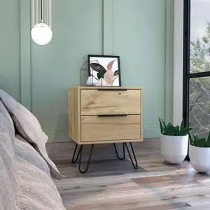 Augusta 2 Nightstand , End Table, Side Table Four Legs, Two Drawers -Light Oak