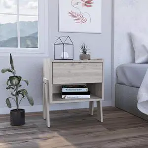 Joy Nightstand , End Table, Side Table Four Legs, One Open Shelf, One Drawer  -Light Gray