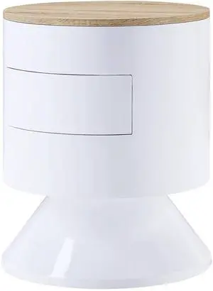 White High Gloss and Natural 1-drawer Drum Nightstand