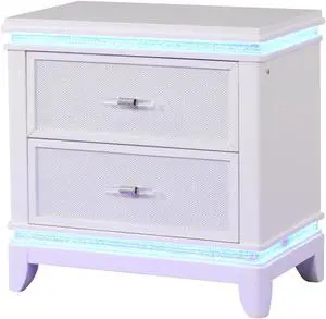 Opium Modern Style 2-Drawer Nightstand with Mirror-Embellished Front and LED Enhancement in White same as B009127711 (CA inventory)