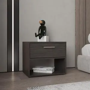 Alpine 18" High One Drawer Nightstand with One Shelf, Side Table, End Table For Bedroom, Living Room Dark Walnut