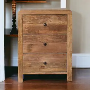 Solid Wood Oak-ish Naya Nightstand,3 Drawers, Brown