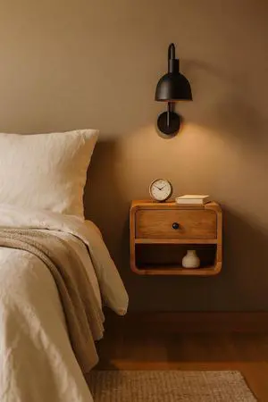 Solid wood Mini Oak-ish Floating Open Bedside, Single Drawer