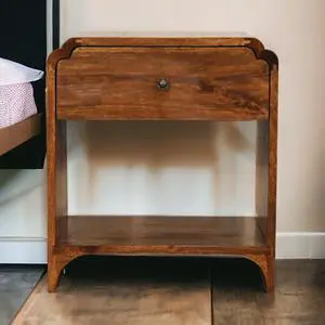 Solid Wood Newton Chestnut Nightstand with a Drawer and Open slot