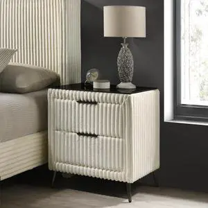 Mavela Wide Wale Corduroy Upholstery Nightstand, Cream
