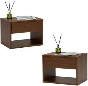 Wall mounted bedside table set of two - Walnut color Wall mounted bedside table set of two - Walnut color