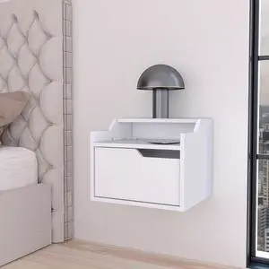White Dual-Shelf Display Nightstand White Dual-Shelf Display Nightstand
