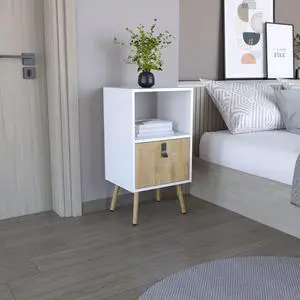 Huna Tall Nightstand with Open Storage and Drawer in Modern Design