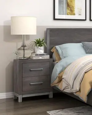 Modern Sleek Design Bedroom Furniture 1pc Beautiful Nightstand with 2 Drawers Brownish Gray and Antique Silver Finish