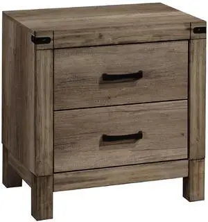 1pc Contemporary Tall Two Drawer Night Stand Bedroom Solid Wood Wooden Furniture Nightstand End Table Brown Melamine Finish Rustic