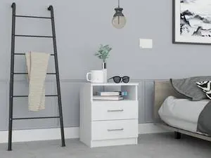 Napoles Nightstand , End Table, Side Table Superior Top, Two Drawers, One Shelf -White