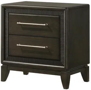 1pc Dark Brown Finish Two Drawers Nightstand Bar Handles Tapered Feet Bedroom Wooden Furniture