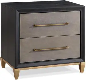 1pc Contemporary Dark Wood Finish Brushed Gold Hardware Tapered Legs Two-Drawers Nightstand Wooden