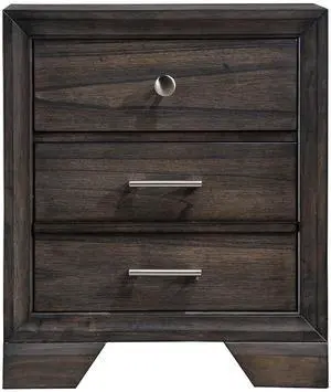 1pc Contemporary Dark Wood Grain Finish Metal Knobs Two-Drawers Nightstand Wooden Gray