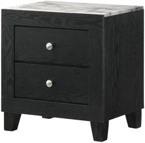1pc Contemporary Modern White Faux Marble Top 2 Drawers Nightstand Black Finish Bedroom Furniture