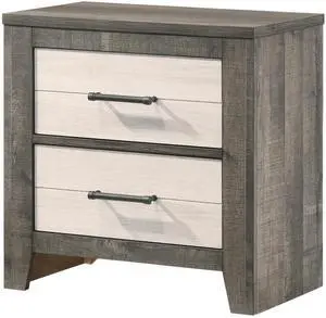 1pc Nightstand Two-tone Finish Convenient Bedside Storage Two Drawers Metal Pull Handle Gray Beige