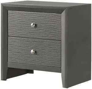 1pc Contemporary Modern 2-Drawer Nightstand Round Knobs Bedroom Wooden Furniture Gun Metal Gray Finish