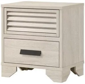 1pc Contemporary 2-Drawer Louvered Design Nightstand Finger Pull Hardware Bedroom Wooden Furniture Beige Finish