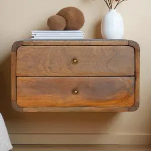 Floating Curved Chestnut Bedside