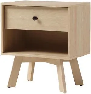 Mid-Century Modern Minimalist 1-Drawer Nightstand  Coastal Oak