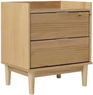 Mid-Century Modern 2-Drawer Solid Wood Nightstand  Natural Pine