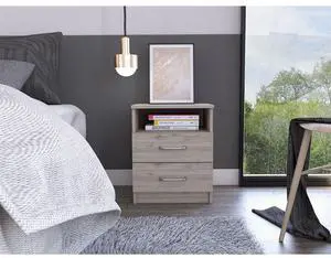 Brookeline 2-Drawer 1-Shelf Rectangle Nightstand Light Grey