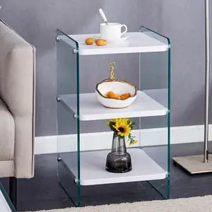 Three levels of bedside tables. The board surface is MDF, with white stickers, and both sides are transparent tempered glass. The design is simple and generous, with storage function.W1512P284948