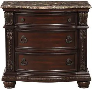 Dark Cherry Finish with Gold Tipping European Design 1pc Nightstand with Genuine Marble Top Traditional Bedroom Furniture 3-Drawers
