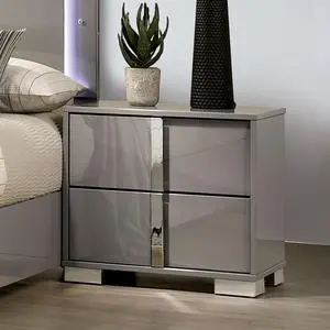 Contemporary Classic Light Taupe Bedside Table Bedroom Furniture 1pc Nightstand Chrome Legs Handles
